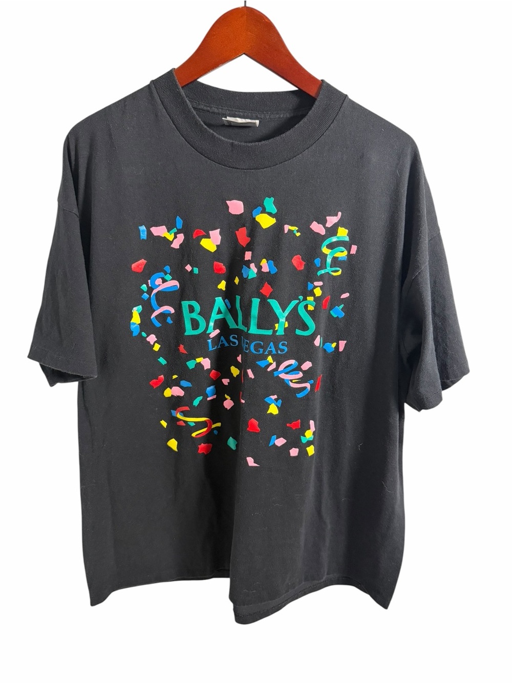 Vtg Bally Las Vegas Black Confetti Logo Tee Women's Short Sleeve XXL - Picture 2 of 8